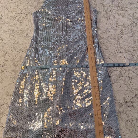 Cache Vintage Y2K Silver Sequin Mini Dress Mod Sheath Made in USA XS/S - Picture 13 of 15